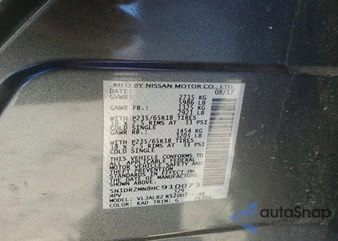 2017 Nissan Pathfinder S z USA, uszkodzony, nr VIN 5N1DR2MN8HC910073